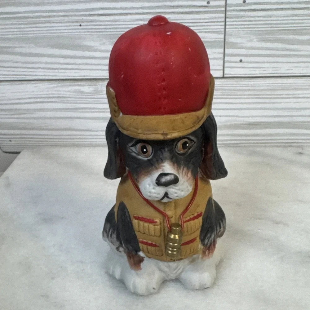 Vintage Jasco Hunting Dog Bank Figurine Red Hat Spaniel Stopper Missing